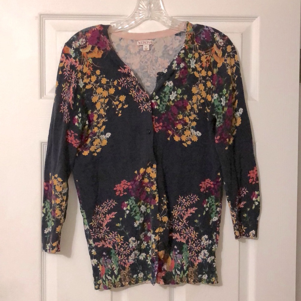 Navy blue floral cardigan small
